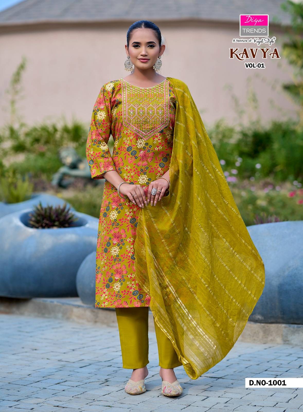 Kavya vol.1 By Diya Trends1001 To 1008 Series Beautiful Festive Suits Colourful Vertican Print Stitched Dresses At Wholesale Price